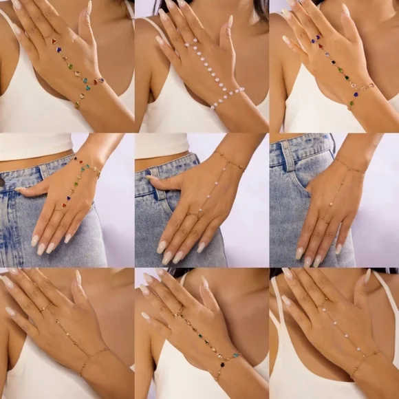 Heart Hand Chain Multicolor Heart Shaped Zircon Hand Chain Bracelet - Picture 8 of 10